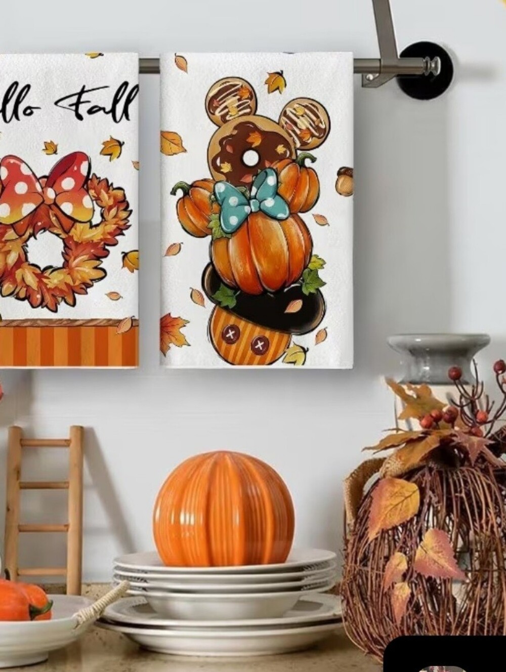 Disney Kitchen Towel 2 - Hello Pumpkin, Hello Fall, Halloween, Orange Wallpaper - Picture 2 of 6